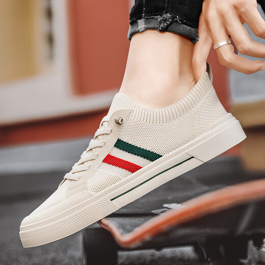 Changxiang Huili men's shoes for summer breathable thin mesh shoes for men's summer canvas casual board shoes for one foot, non-slip soft sole shoes for men beige 42