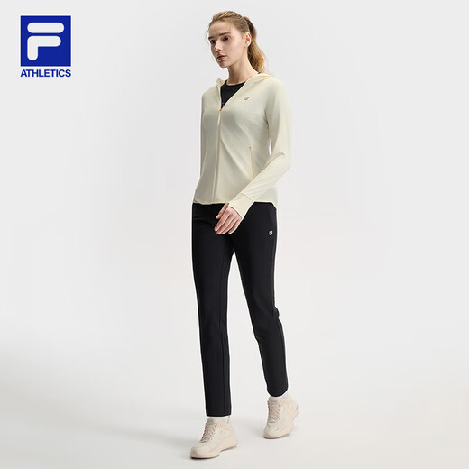 FILA Official Women's Knitted Hooded Jacket Fitness Sports Cool Sunscreen Top Feather White-IV M 165/84A/M