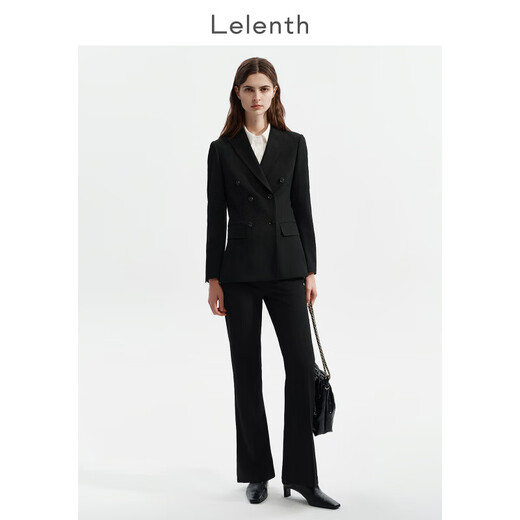 Oein Lerens cloth black double-breasted suit jacket female college student interview formal wear small waist suit suit black suit + straight trousers M