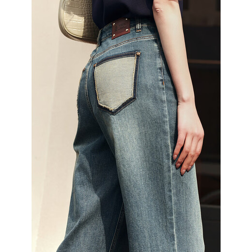 Jiuzi (JUZUI) shopping mall same retro Japanese micro wide-leg jeans women's summer style JWEX12108 Huahu Blue XS