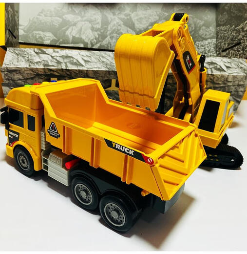 Storytelling Engineering Fahrzeug Fahrzeug Bagger Inertial Schall und Licht Transportfahrzeug Spielzeugmodell Kinder Geburtstagsgeschenk 9866 Transportfahrzeug + Bagger