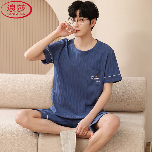 Langsha (Langsha) Sommer Baumwollpyjamas Herren Sommer kurzärmelige Shorts Teenager Cartoon Anzug Sommer Dünne lose große Heimkleidung H9928 (Kurzärärmel-Shorts) 2xl (empfohlen 140-160jin [Jin gleich 0,5 kg])))