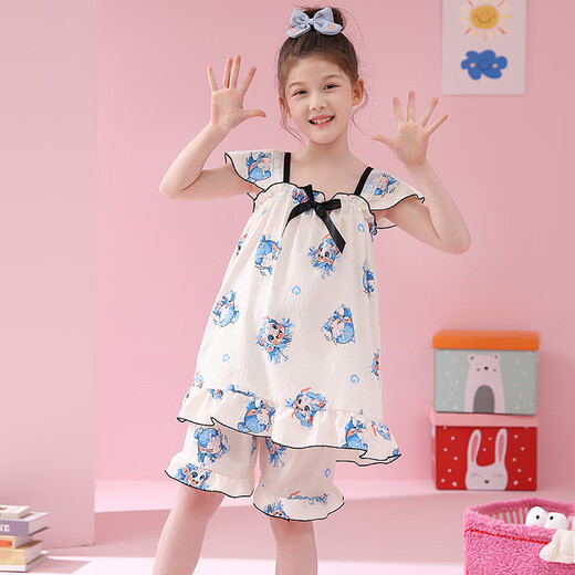Children Nezha Pyjamas Girls Summer Sans Soup-Oevel Cartoon CLUB COTTON MIDE Big Children's Home Clothes Princess Style Sost Set W983 # Girls Suspender Set [Kulomi] 120 [12 codes recommandés 110-120cm]