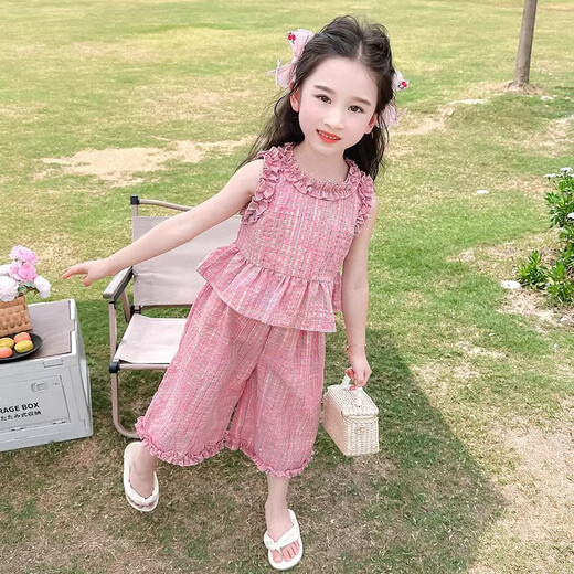 G.DuckKids Little Yellow Duck Clothing Children Girls Traje de verano NUEVA SUMERA Niñas para niños Moda de verano ropa de verano Traje rosado 130 (recomendado 115-125 cm 5.2-7 años)