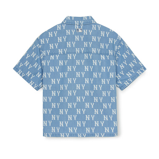 MLB Children's Official Boys and Girls Trendy Luxurious and Fashionable Lapel Full Print Presbyopic Denim Shirt Spring and Summer Style Blue 140 cm