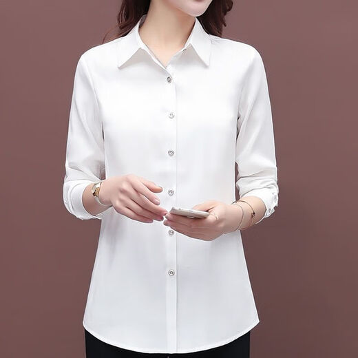 Pierre Cardin [9716 personnes louées] Spring and Automne Solid White Shirt pour les femmes avec des hauts à manches longues et à tempérament, une chemise de base lâche [pas de toison ajoutée au printemps et à l'automne] l [suggéré 85-100 Jin [Jin est égal à 0,5 kg]]]
