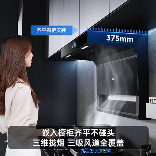 Haier Frequency Converter Range Hood Gas Stove Set Top Side Double Tree-Suction Range Hood Maison Silencieuse 31 Cube cube Super Large Aspiration Hot Melt Auto-Reaning 759ud [Subvention 2] 25 ans Nouveau Hood Top-End 31M Hood EC759UD