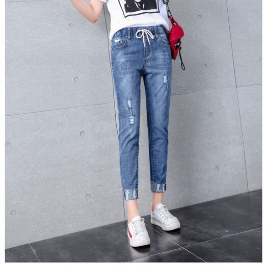 Xianxiu riss Jeans für Frauen mit neun-poligen, schlanken, koreanischen Hosen koreanischer 2025 Frühlings- und Sommerstil 9901 Hellblau 26 Größen [80 bis 90 Jin [Jin entspricht 0,5 kg]]