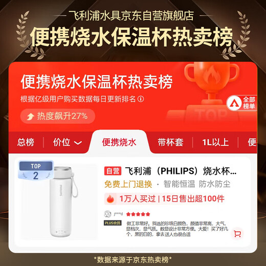 Philips (PHILIPS) water boiling cup, thermos cup, heated water cup, mini portable travel thermos cup, business gift for men and women