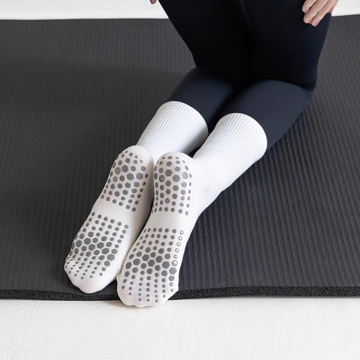 He Jiangong professional yoga socks mid-calf non-slip cotton socks indoor dance fitness professional non-slip yoga Pilates stockings anti-slip mid-calf white 1 pair