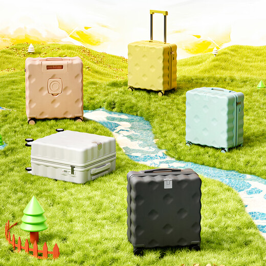 花瞳登机箱18英寸行李箱女拉杆箱短途出行密码箱子多功能旅行箱密码箱 黄色饼干登机箱 18英寸