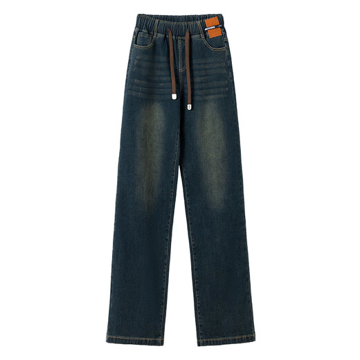 With pure YISHION elastic waist straight jeans for women in spring, autumn and winter 2025 new high-waist loose draping floor narrow version wide-leg pants F6621-cement grey-crown pants [single pants] 26 [Suggested 80-90Jin [Jin equals 0.5 kg]]