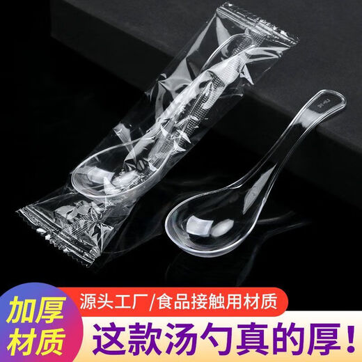 Disposable spoons, takeaway packaged fast food spoons, individually packaged hard plastic crystal ice powder spoons, 2 bags of 100 pieces - simple packaging