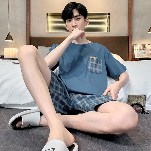 Hongdou (Hodo) pijama para hombres en verano pantalones cortos de algodón puro para juventud verano delgado de gran tamaño para ropa para al aire libre juego de ropa para el hogar HD-9930 L