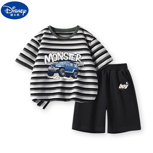 Disney boys suit summer new children's cotton t-shirt shorts suit large children's striped short-sleeved sports pants two-piece set DDB13688 gray + N11762K black 120 cm height 110-120 cm Age 6-7 years old