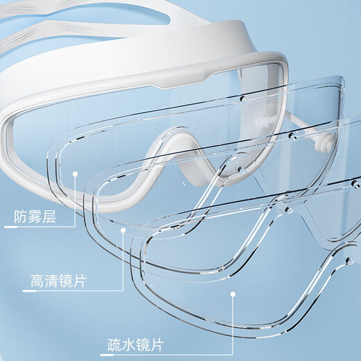 Xinnan swimming goggles with earplugs and swimming cap HD large frame adult and children's swimming goggles comfortable set flat diving equipment white