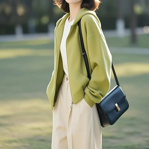 皮尔卡丹（pierre cardin）2025早春新款小个子设计感百搭小众不撞款开衫卫衣绿色外套女 紫色 棉 XL 【建议120-130斤】