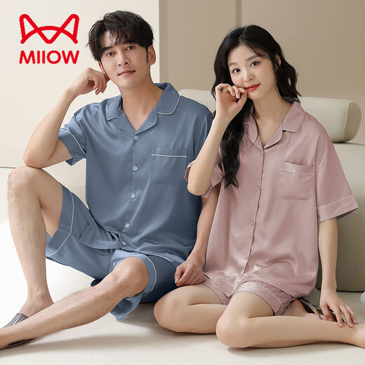 Catman Miiow Pajamas de pareja de verano de alta gama para mujeres delgada seda transpirable seda simple pantalones cortos de manga corta ropa para hombres de alta gama NS-16803 mujeres 16603 hombres 3xl hombres