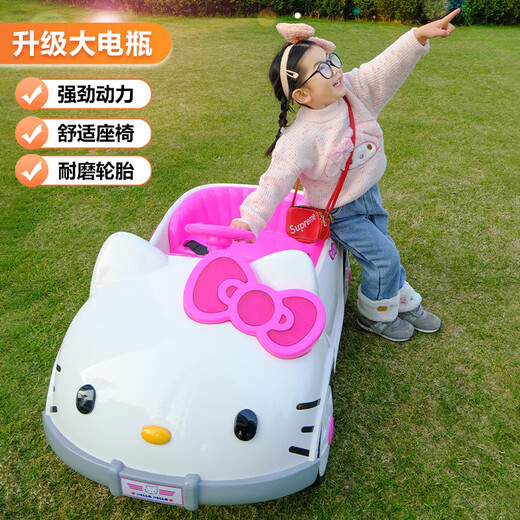 AWZ2024 new children's electric car four-wheel car can seat men and women, baby and child remote control toy car four-wheel drive dual-drive KT cat powder + music and light + remote control + swing