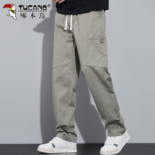 Woodpecker (TUCANO) pants men's autumn and winter casual pants men's high-end American overalls loose straight versatile trousers light green L