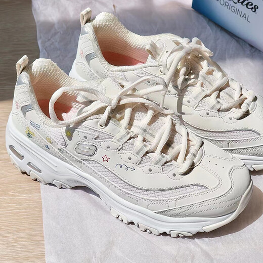 SKECHERS DLITES Series Strap Dad Shoes Sports Sports Sports White White Altura que aumenta los zapatos 896155 Silver 11979-WSL Spot 39