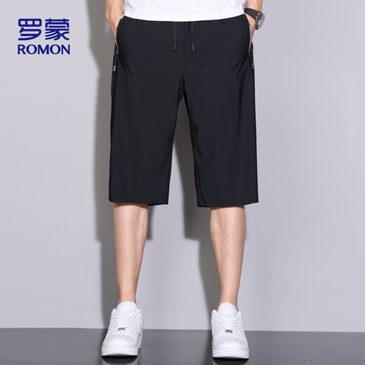 
ROMON (ROMON) sports shorts men's summer breathable thin loose casual running beach pants cropped pants ZH9877 black 4XL