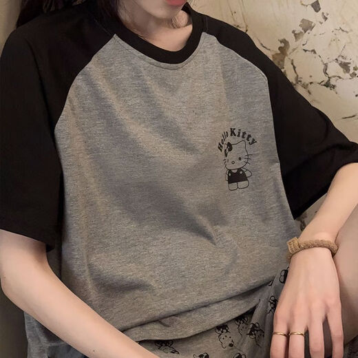 
Jingpufei summer cute cartoon short-sleeved women's pajamas and home clothes set can be worn outside 686 gray cat 170 M code [recommended 80-90 Jin [Jin equals 0.5 kg]]