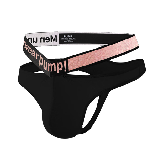 
Men's thong laser belt low waist sexy breathable T-trousers for young boys lifting hips double belt triangle T-shaped black M