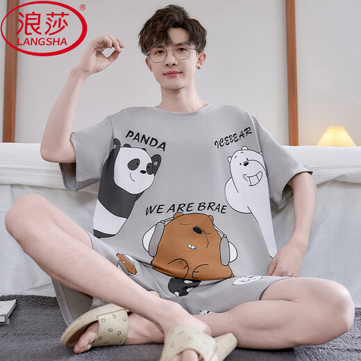 浪莎（LangSha）纯棉睡衣男士夏季短袖卡通青少年初高中大学生全棉家居服大码套装 RGD-6621# 3XL 标准身高180-185/体重180-20