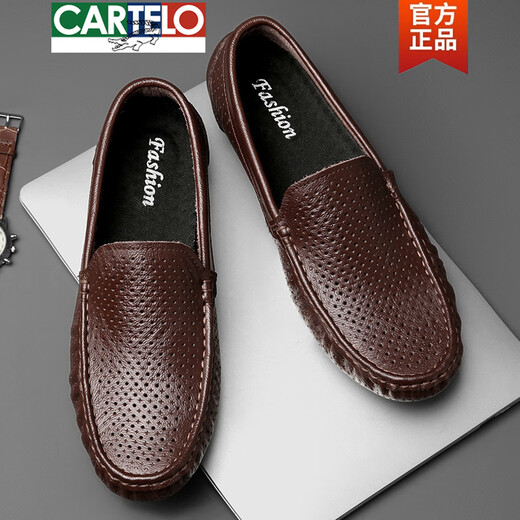 Cartelo High-End-Marke Lederschuhe für Männer echtes Leder Sommer Hollow Bohnenschuhe für Männer lässig Soft Soft Soft Leder ein Fuß faule Schuhe 9901 Black Hollow 38