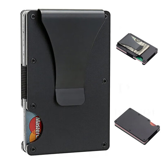 
2025 spot cross-border aluminum alloy card clip RFID anti-theft brushing metal card bag metal card cover ultra-thin men's wallet black