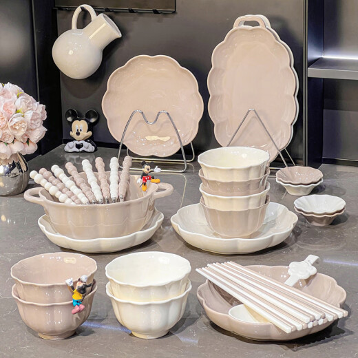 感碗碟套装家用陶瓷盘子釉下彩餐具碗盘轻奢米饭碗碗具 描金款4-6人食礼盒装1355