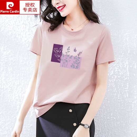 皮尔卡丹（pierre cardin）纯棉短袖t恤女装宽松韩版粉色半袖体恤衫夏装2025年新款夏季上衣 Z-4050灰粉+Z-6172浅紫 M (建议80-105斤)