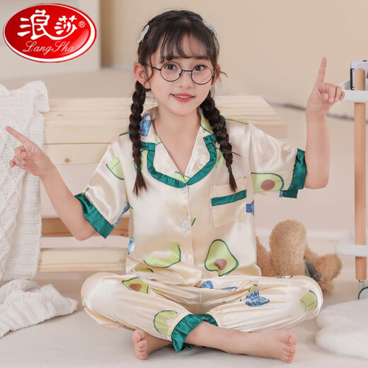 浪莎儿童睡衣女孩夏季冰丝薄款短袖2025新款公主风女童真冰感套装夏款 QN-1048 M码[高150-160CM重90斤] 均码