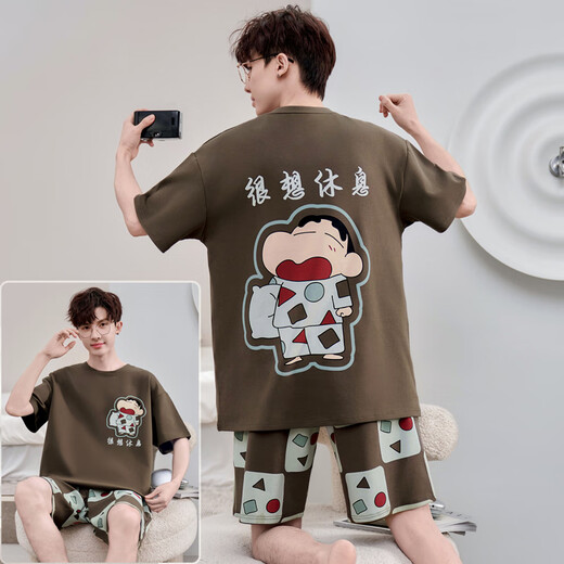 Modal Herren Pyjamas 2025 Sommer neuer reines Baumwollkurzschläfe dünne Cartoon Teenager Home Kleidung große Kinder Großgröße RWB-1517 M klein (Größe 155-160/Gewicht 80-100jin [Jin entspricht 0,5 kg]