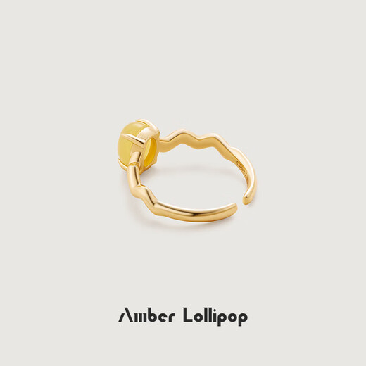 Amber Lollipop Beeswax Ring Women's Wave Open Ring Gemstone Index Finger Ring Anniversary Birthday Gift for Girlfriend and Wife Yellow (Venus Series)