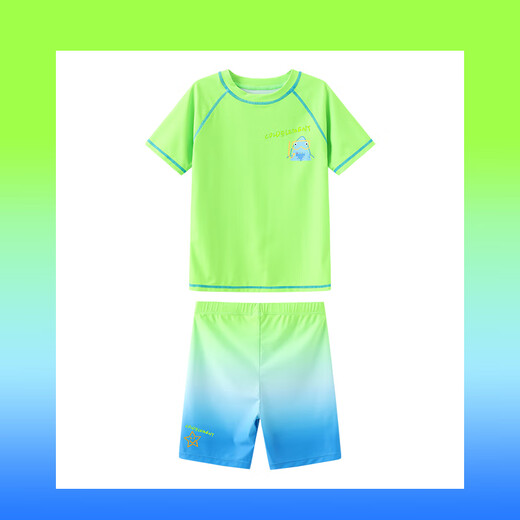 Cold element Coldelement children's swimsuit short-sleeved boys' new summer sunscreen UPF50+baby swimsuit fluorescent color sunshine orange+swimming trunks 6XS (110) 25-35Jin Jin equals 0.5 kg