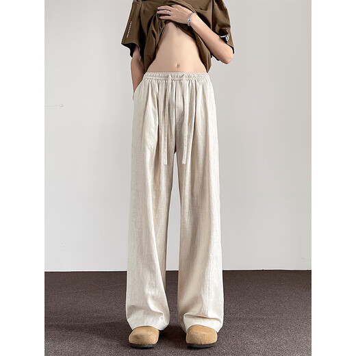 Foss Phil Japaner Leinen Yamamoto Hosen für Männer Sommer dünne lockere drapierende atmungsaktive Eisseide Sport breitbein lässiger Hosen djs-q2583 apricosenfarbe l [vorgeschlagen 115jin [Jin gleich 0,5 kg] -135jin [Jin gleich 0,5 kg]]