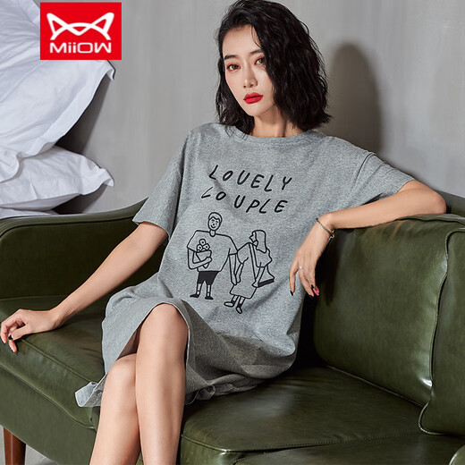Cat Man (MiiOW) nightgown for women in spring and summer loose large size Korean version simple home clothes pajamas women long skirt summer 1105 M (recommended 80-100 Jin [Jin equals 0.5 kg])