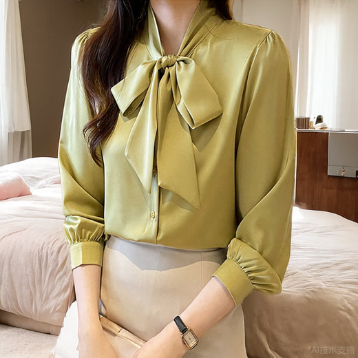 Wanmando European French White Shirt Frauen langärmelige Bogen Chiffon Top Spring und Herbst neutemperament Streamer Basishemd Weiß 9276 S _80-95jin [Jin ist 0,5 kg]