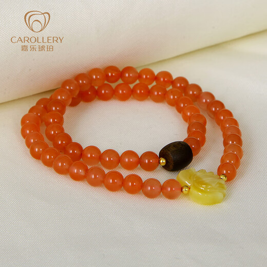 Jiale Beeswax Bracelet Women's Natural South Red Agate Bracelet Two Circles Multiple Circles Persimmon Red South Red Accessories Authentic Birthday Gift About 6mm