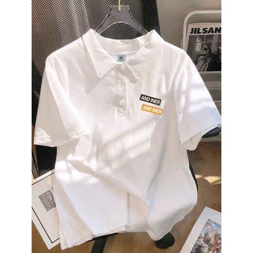 Schweres Polo-Shirt kurzärmeliges Männermarke modische Marke Sommer Lose Baumwolle vielseitig halbärmelte T-Shirt Revers Top [3878*yx love] -White M _80-110Jin [Jin ist 0,5 kg]