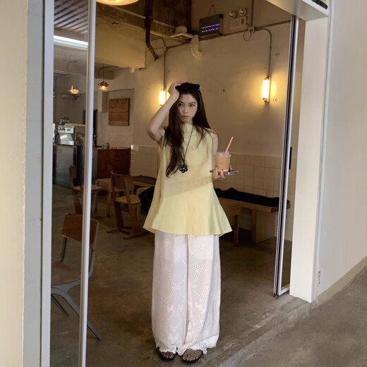 荣西图（RONGXITU）韩国原单V领衬衫蕾丝阔腿裤两件套 9273#蕾丝裤S码 M