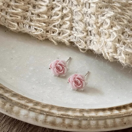 Mansheng gentle rose flower S999 sterling silver earrings for women 2025 new high-end earrings light luxury niche temperament earrings 999 silver pink rose pair