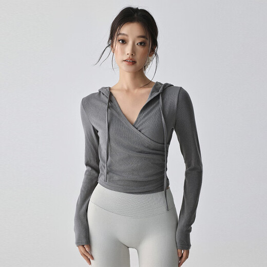 Freestyle hooded yoga wear for women spring and autumn new sports fitness long-sleeved T-shirt Pilates running training V-neck top