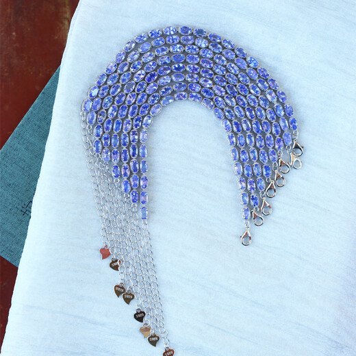 Junpo Boutique Colorful Natural Tanzanite Sterling Silver Inlaid Bracelet Women's Colorful Jewelry Jewelry Gift Randomly Send One Bare Stone Approximately 5*3MM