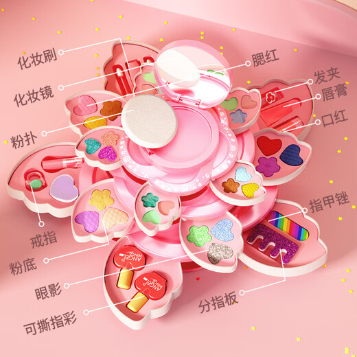 Ouoety Kinder Make-up Toy Set Girl rotierende Make-up-Box-Tasche Nagellack Mädchen Prinzessin Spielzeug Geburtstagsgeschenk Make-up Angel Wings-Medium Größe 3 Schichten
