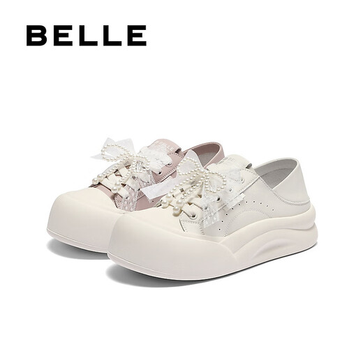Belle (Belle) Zapatos de tablero de dos puertas para mujeres 2025 Autumn New Bow Bow Bow Sprey-Soled Highed Casual Shoes B2629cm5 Off-White 36 (230 mm)