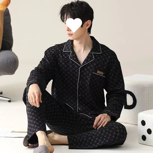 
RONGXITU 2025 new pajamas men's spring and autumn large-size men's home clothes long-sleeved suit to make you look slimming NY12013 men 175 L (100-130Jin [Jin equals 0.5 kg])