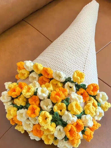 
Shantou Lincun Rose Blanket Finished Rose Bouquet Blanket Cover Blanket Blanket Wool Crochet Material Pack Hand-woven (A761) Large 110cm [Beige + Blue Lily of the Blue